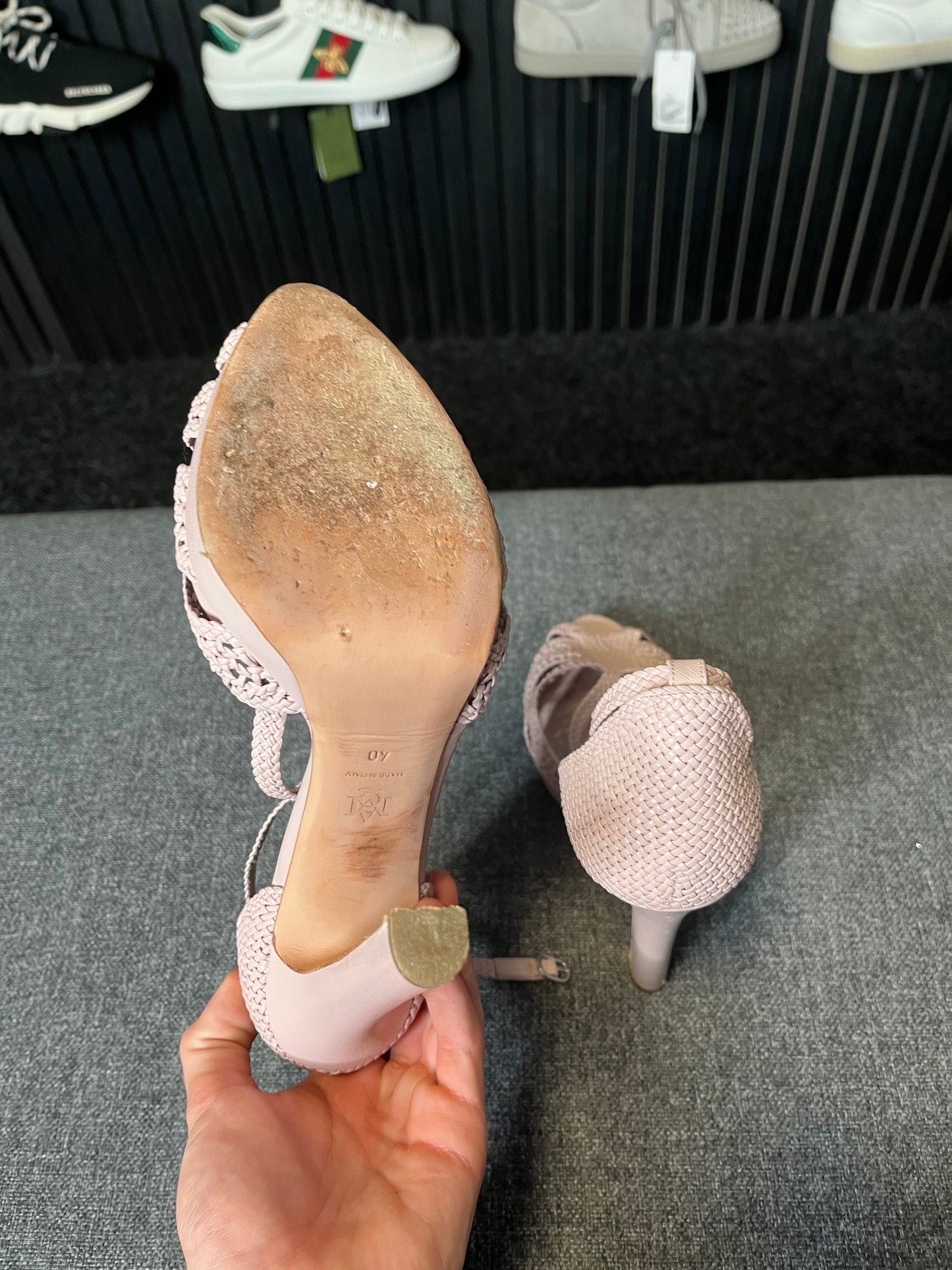 Alexander McQueen Pink Woven Leather T-Bar Heels Size 40 3262