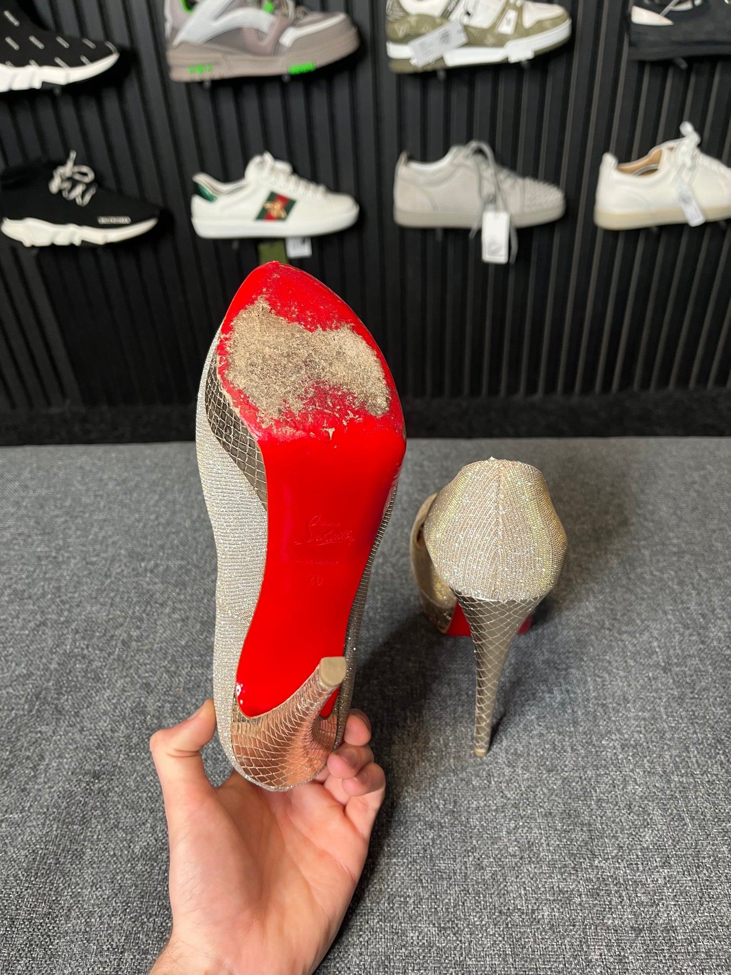 Louboutin Lady Peep 150 Glittex Heels Size 40 3252