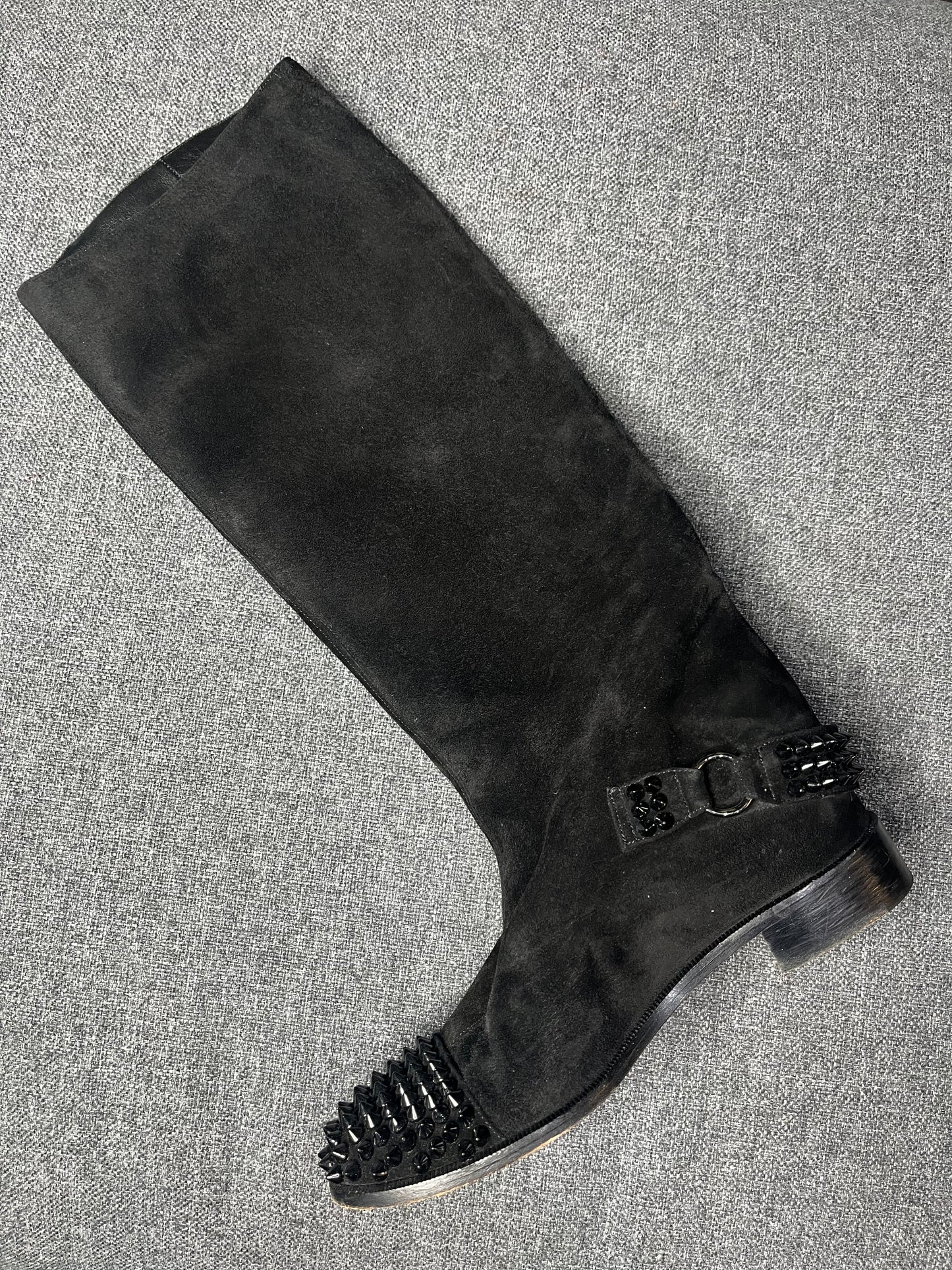 Christian Louboutin Egoutina Black Suede Flat Boot UK4 EU37