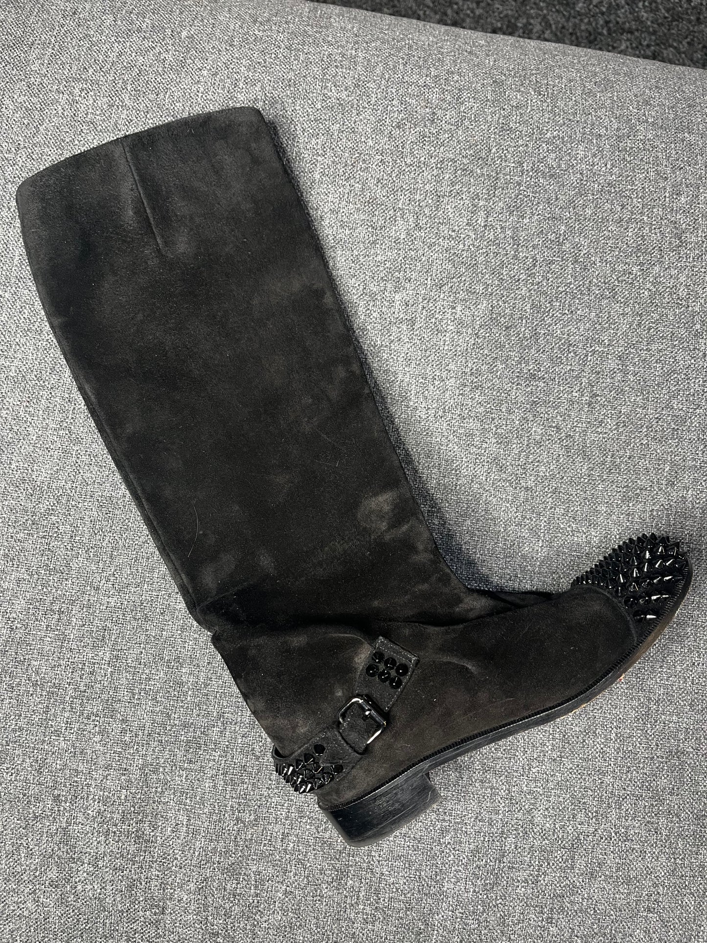 Christian Louboutin Egoutina Black Suede Flat Boot UK4 EU37