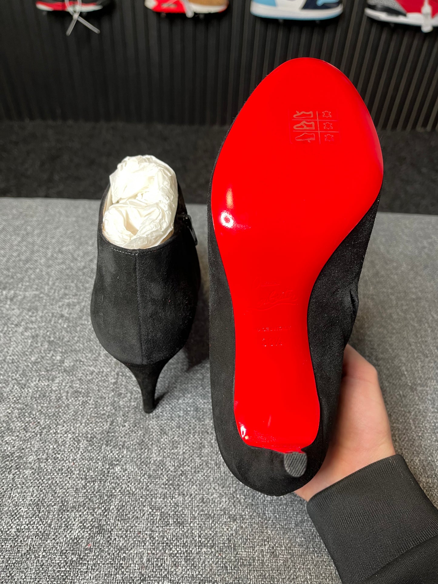 Christian Louboutin Belle Ankle Boots Black Suede 85mm Heel UK5.5 1978