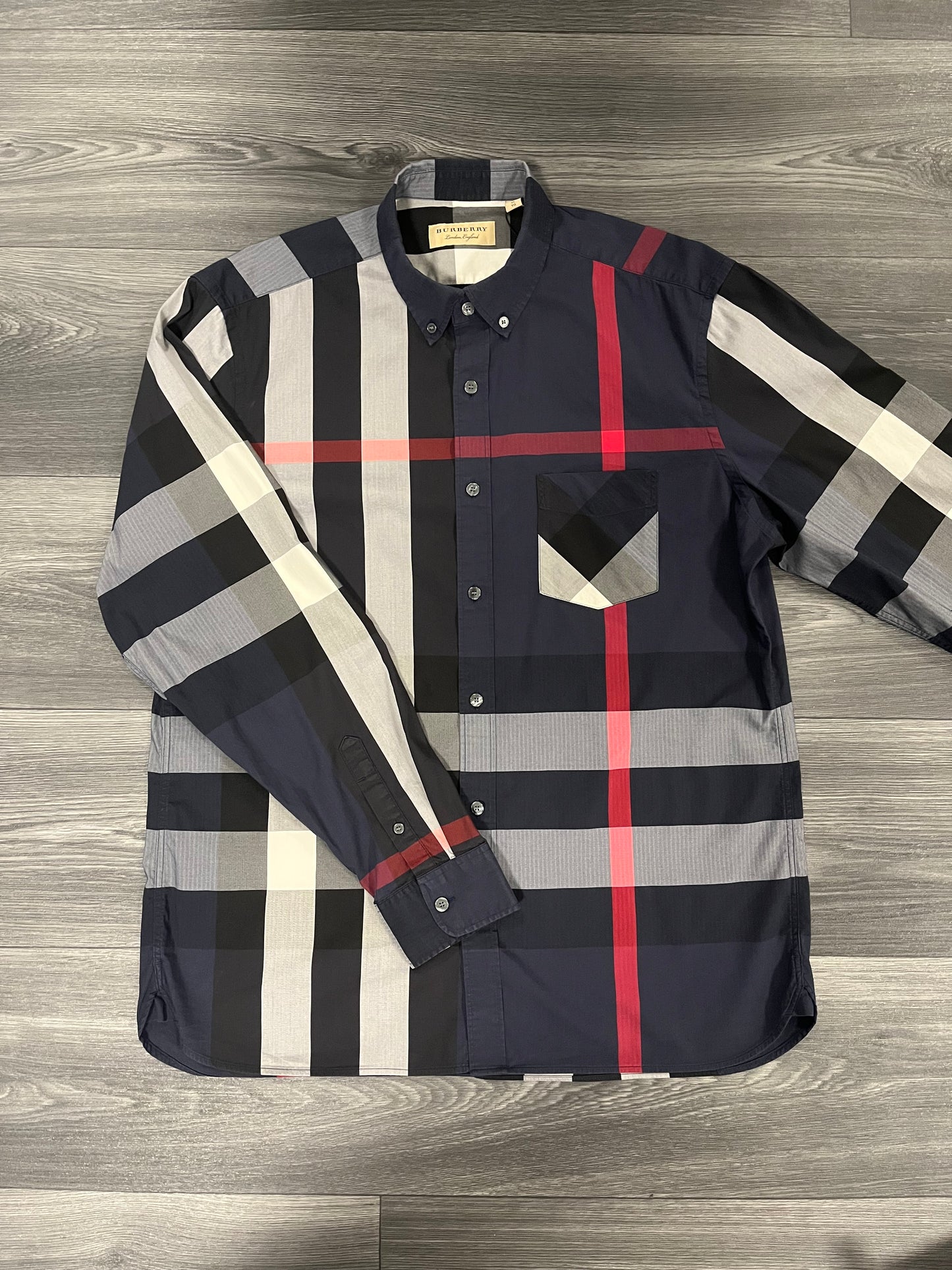 Burberry Navy Check Shirt XL 3567