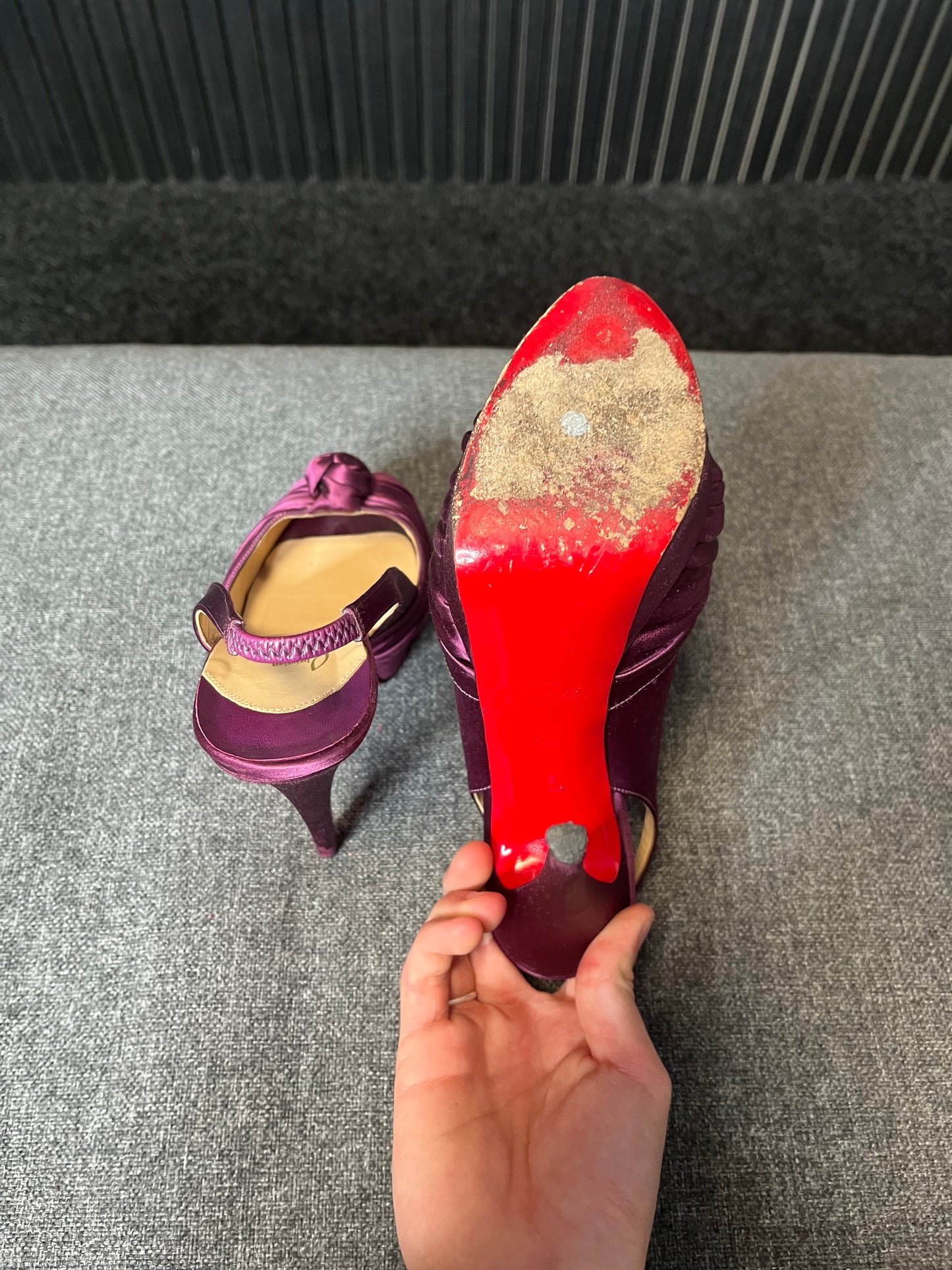 Louboutin Purple Satin Jenny Slingback Pumps Size 39 3249