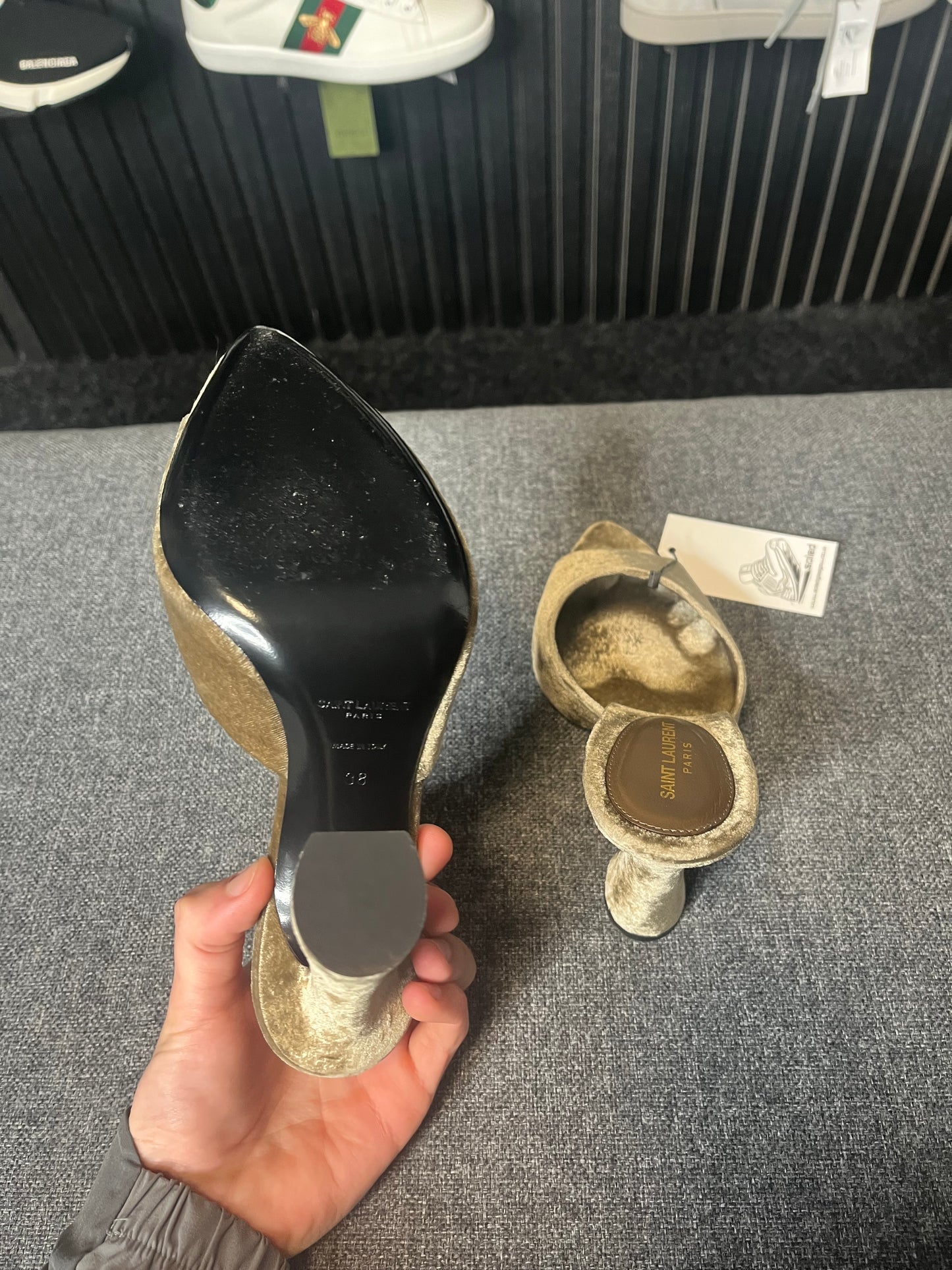 YSL Suite Mules Velvet Heels UK 5 3224