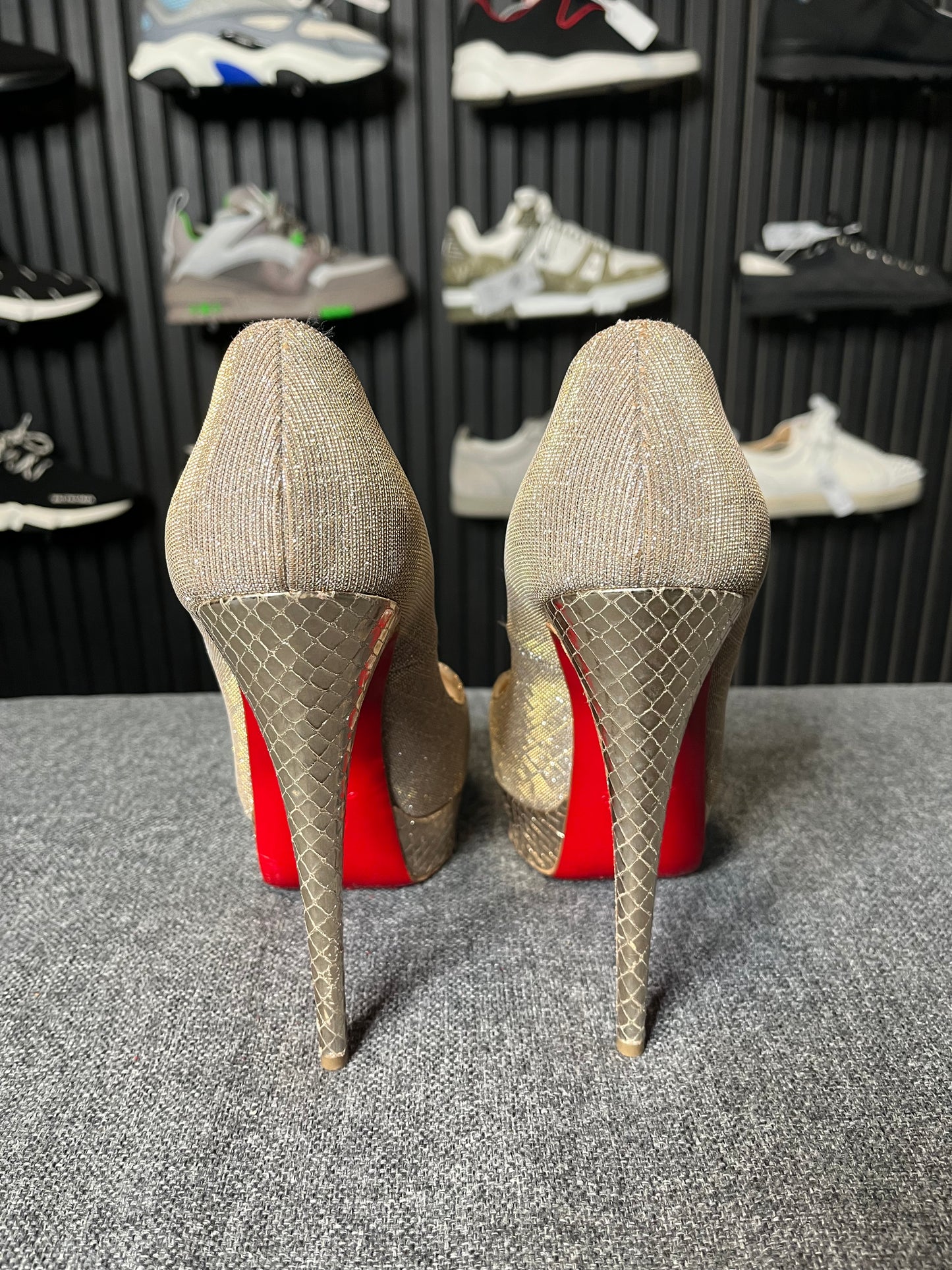 Louboutin Lady Peep 150 Glittex Heels Size 40 3252