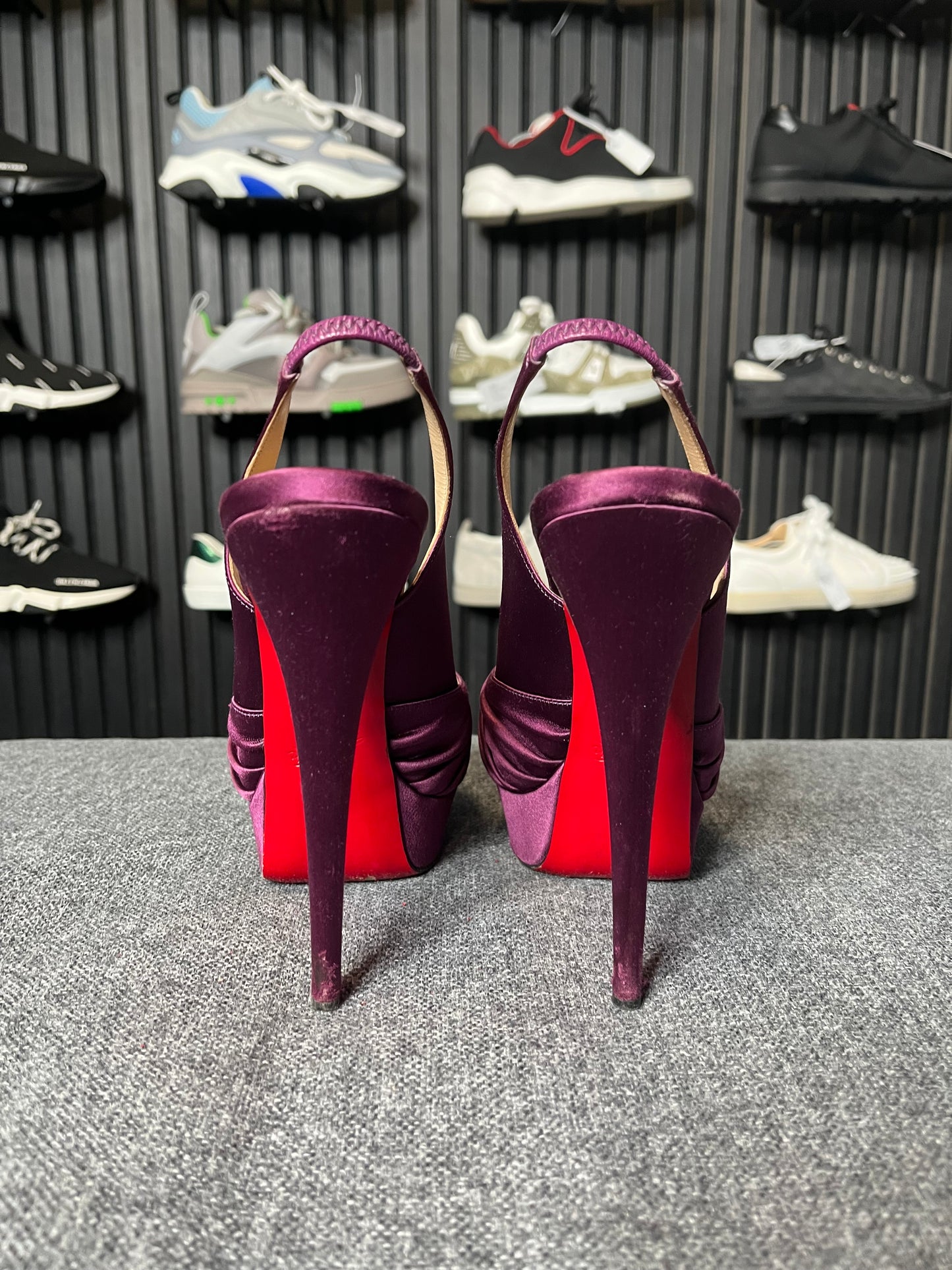 Louboutin Purple Satin Jenny Slingback Pumps Size 39 3249