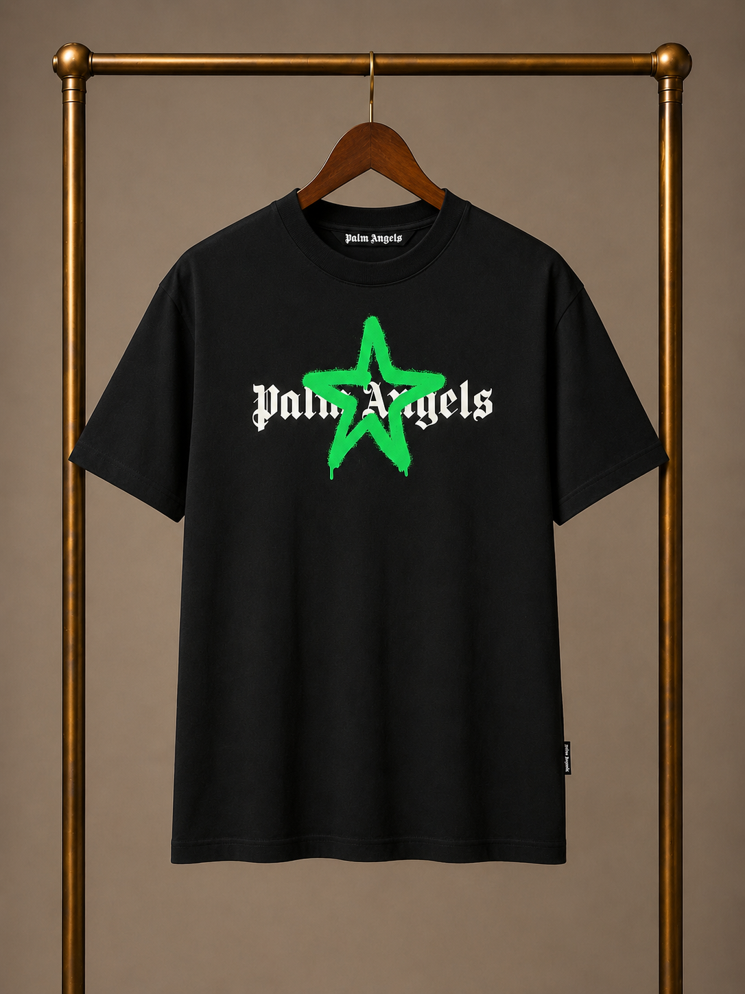 Palm Angels Star Sprayed T-Shirt Black/Green Large 3570