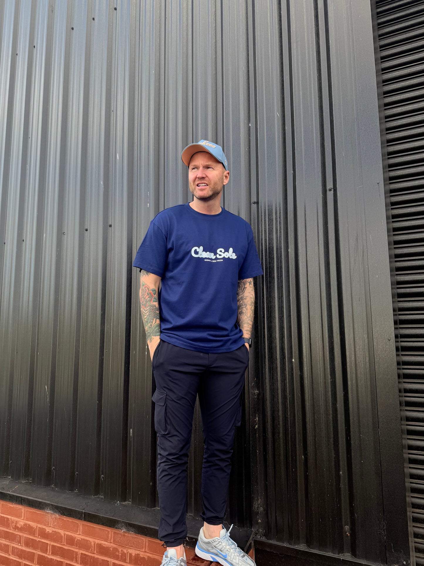 Clean Sole Script Tee Dark Blue Kighve x Box Fresh