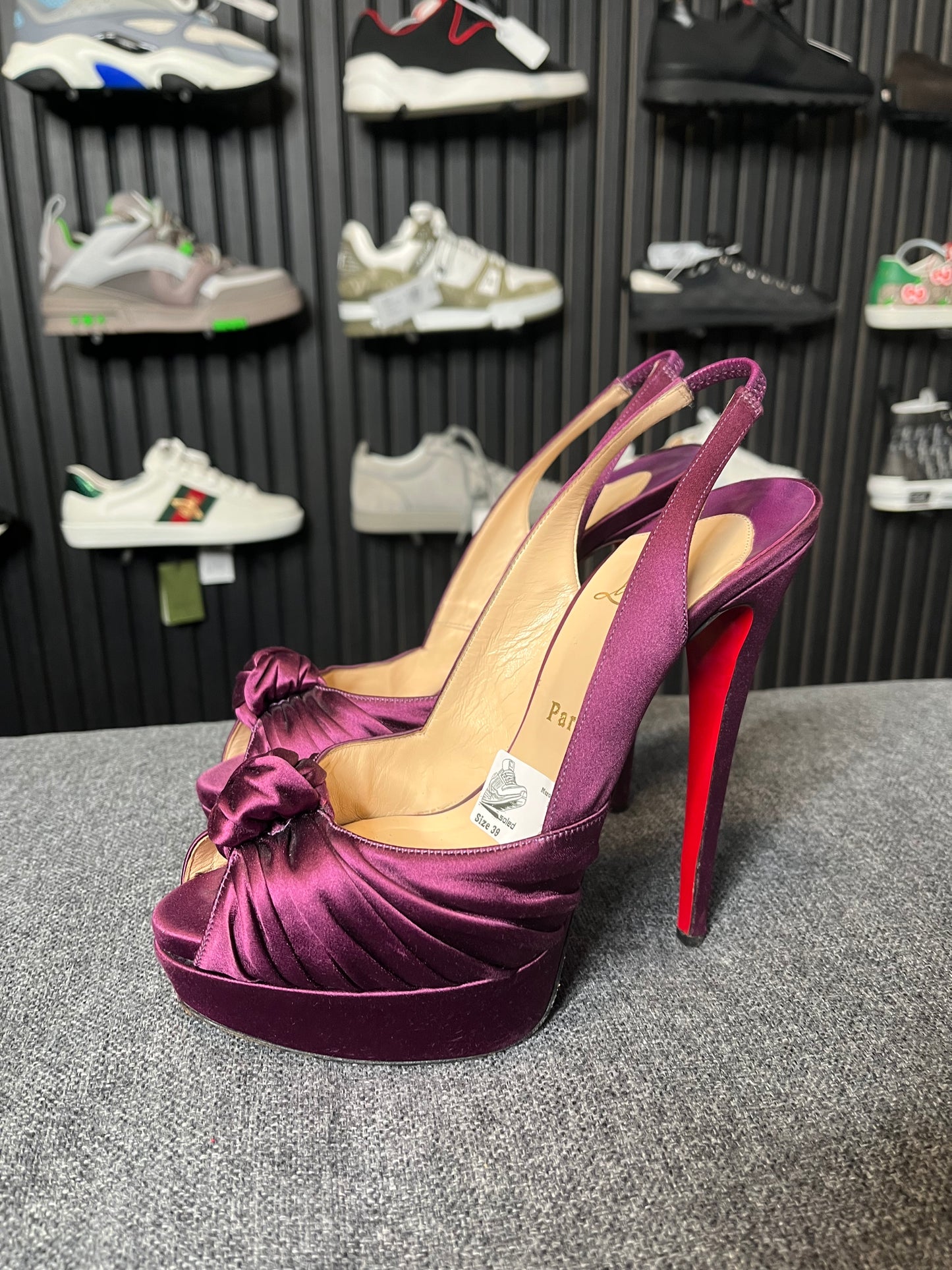 Louboutin Purple Satin Jenny Slingback Pumps Size 39 3249