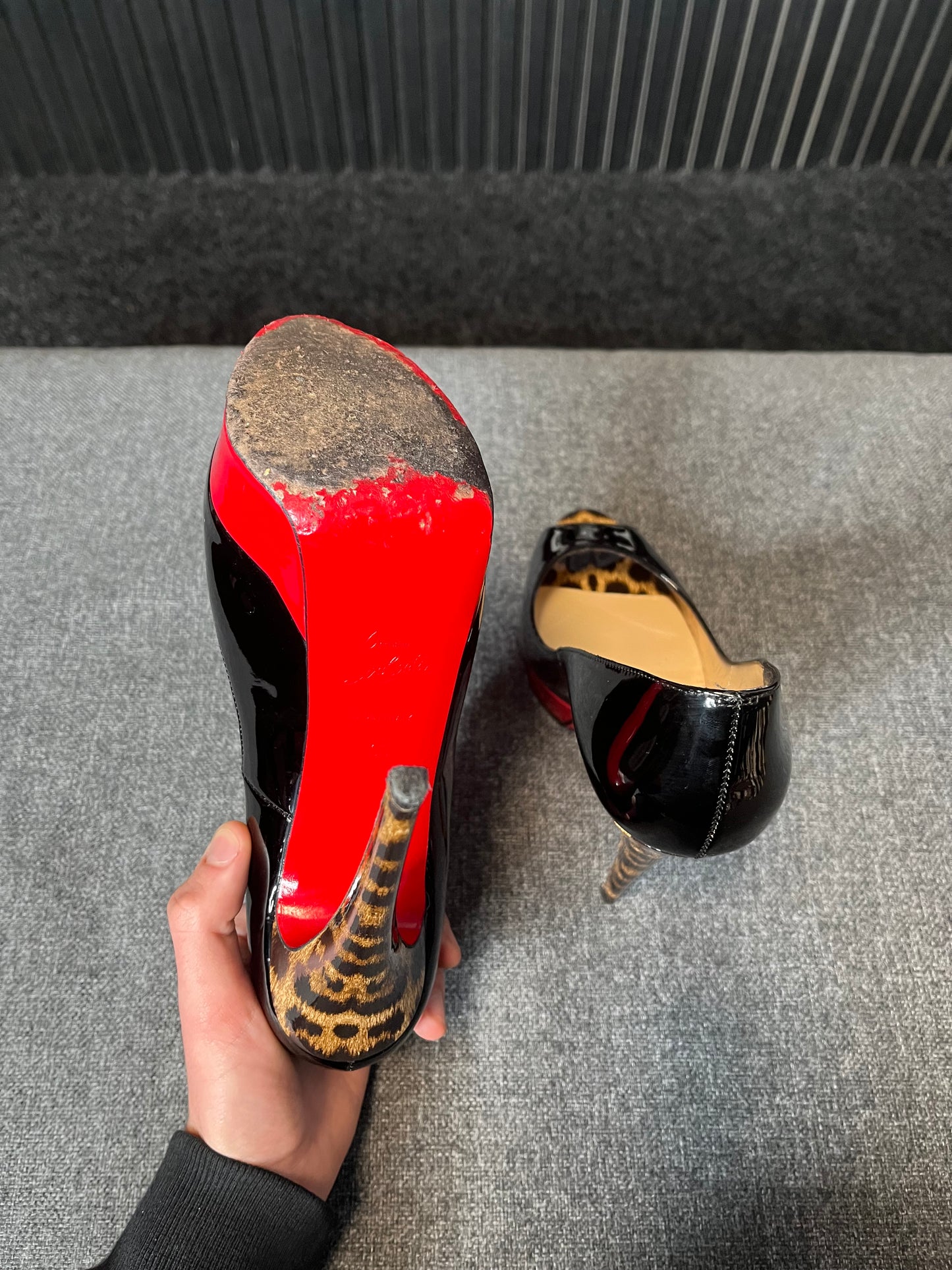 Louboutin Lady Peep 150 Leopard Pumps Size 39 3244