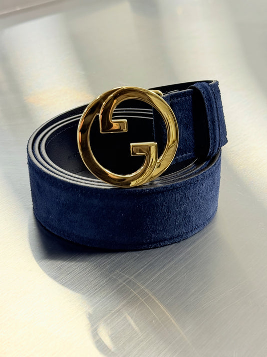 Gucci Suede Belt 110cm Navy 2805