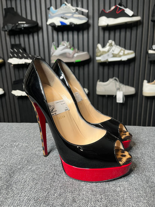 Louboutin Lady Peep 150 Leopard Pumps Size 39 3244