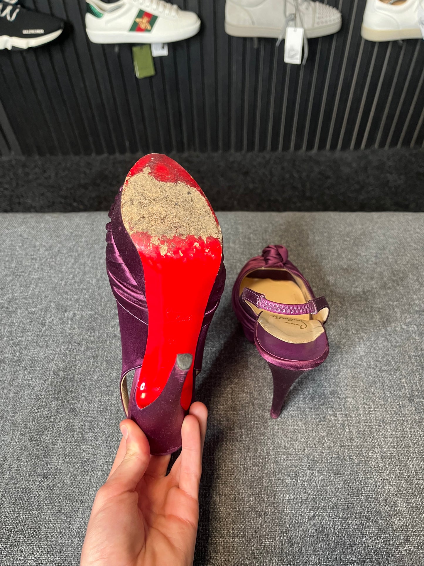 Louboutin Purple Satin Jenny Slingback Pumps Size 39 3249