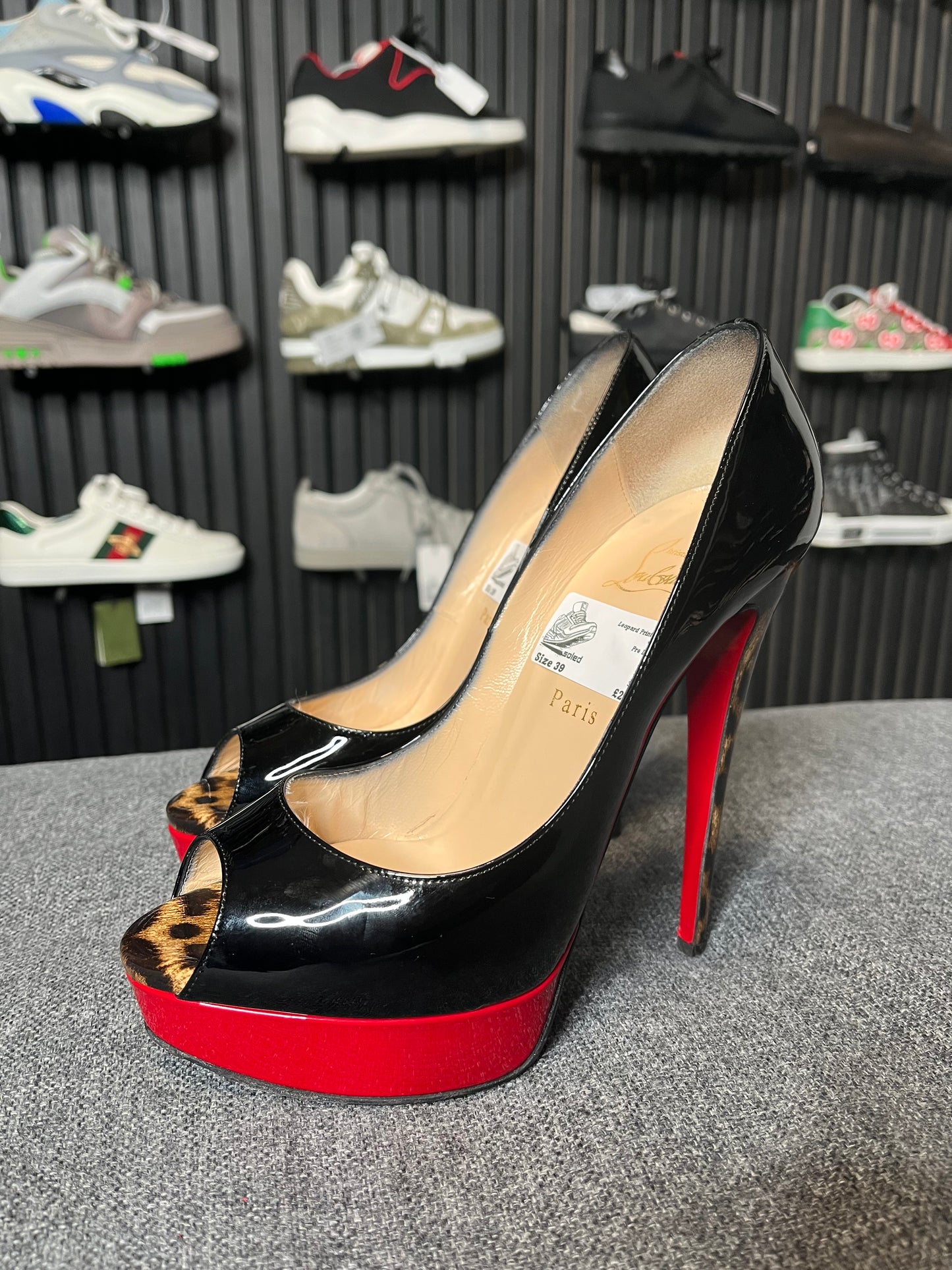 Louboutin Lady Peep 150 Leopard Pumps Size 39 3244