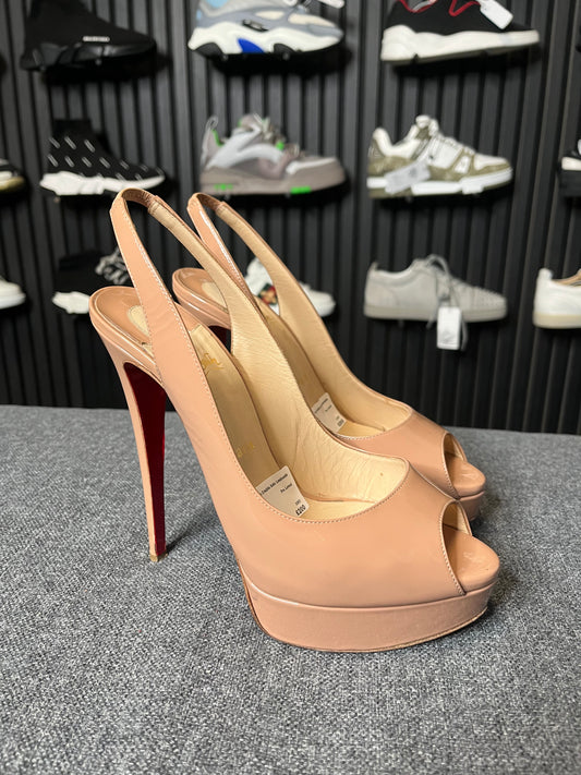 Louboutin Lady Peep Beige Platform Sandal Size 39 3253