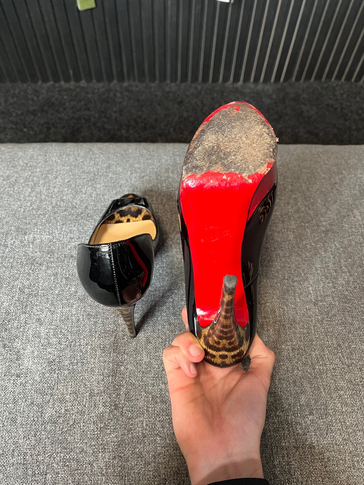 Louboutin Lady Peep 150 Leopard Pumps Size 39 3244