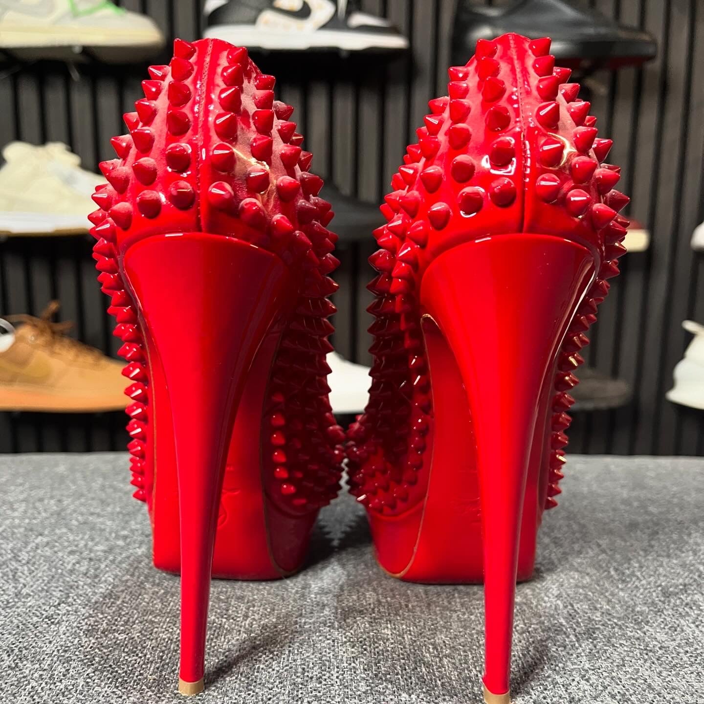 Christian Louboutin Lady Peep Spike Heels Red UK4 EU37